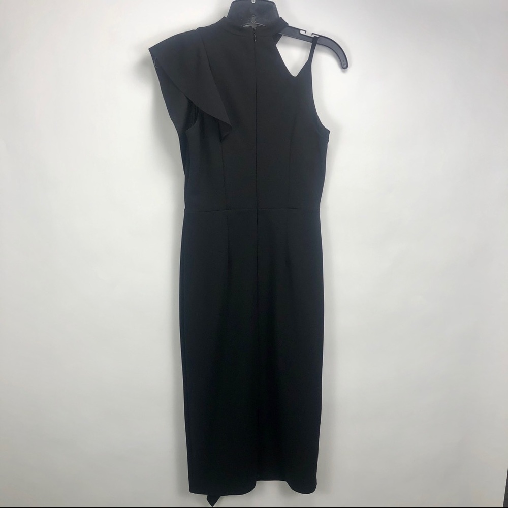 TOPSHOP BLACK CREPE RUFFLE ONE SHOULDER DRESS - Picture 4 of 8